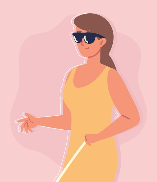 Vector mujer ciega con gafas de sol