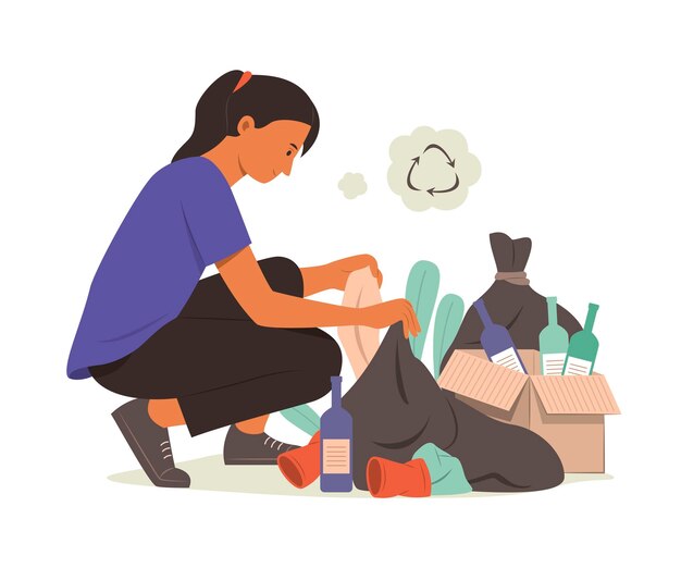 Mujer clasificando la basura para reciclar.