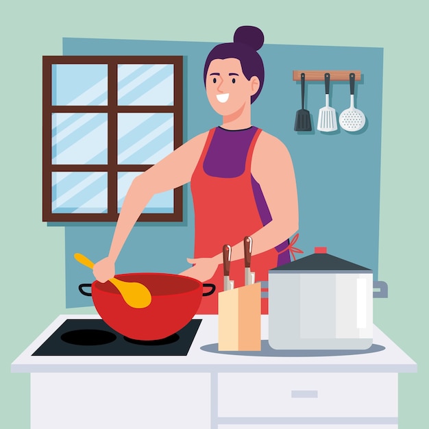 Mujer, cocina, con, tazón