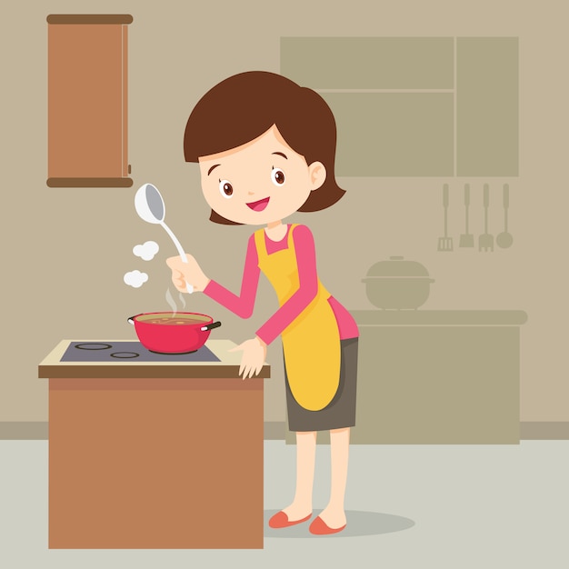 Mujer cocinando en la cocina