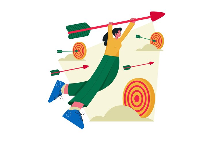 Vector mujer colgando en el concepto de diseño de ilustración vectorial de flecha arriba