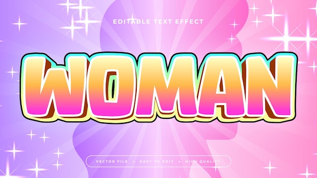 Mujer de color rosa naranja y púrpura violeta estilo de fuente de efecto de texto editable en 3D