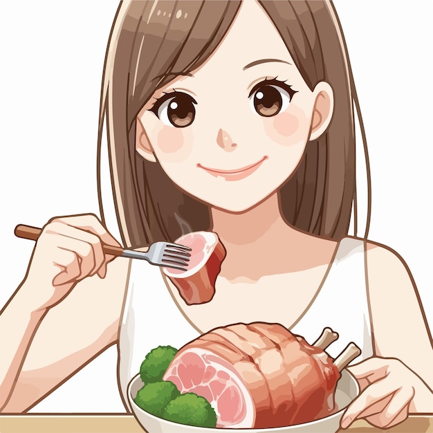 mujer comiendo carne ai imagen generada