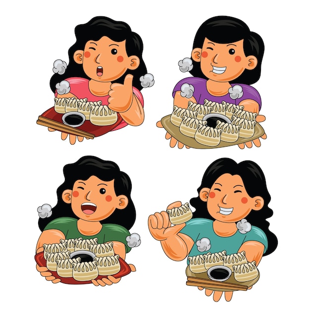 Mujer comiendo Gyoza comida japonesa