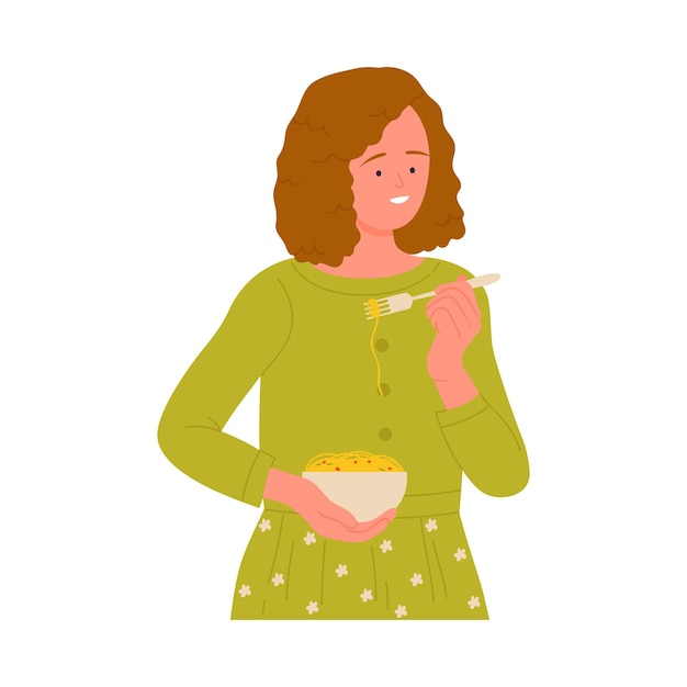 Mujer comiendo pasta italiana