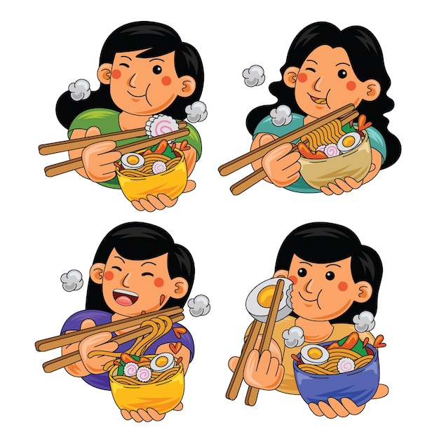 Mujer comiendo Ramen comida japonesa