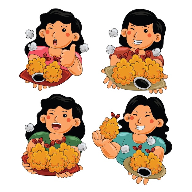 Mujer comiendo Tempura comida japonesa
