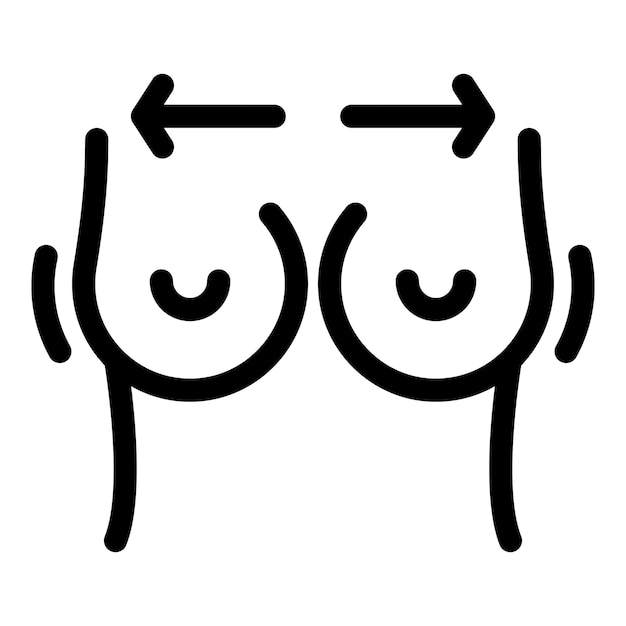 Mujer comparando el tamaño del pecho con las flechas icono de concepto de cirugía plástica