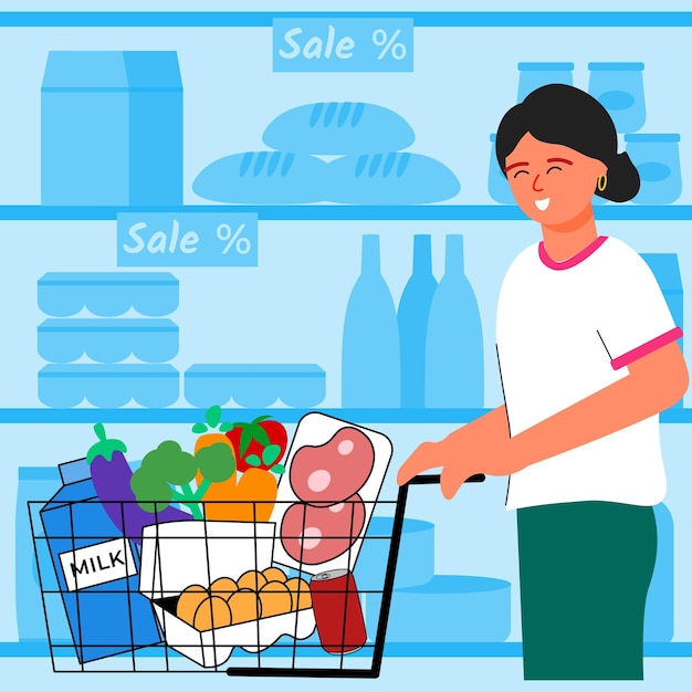 Mujer comprando comestibles en un supermercado