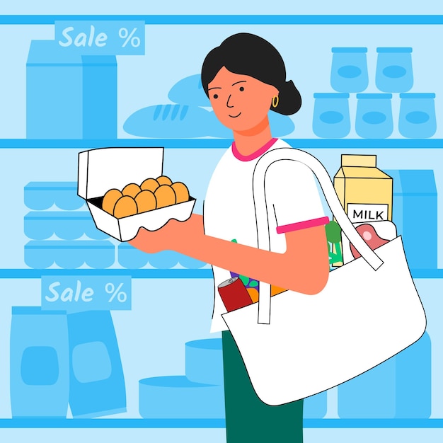 Mujer comprando comestibles en un supermercado