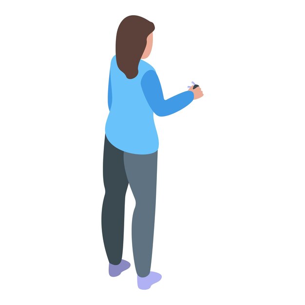 Mujer comprando icono de coche Isométrica de mujer comprando icono de vector de coche para diseño web aislado sobre fondo blanco