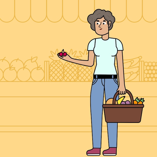 mujer comprando en la zona de frutas y verduras