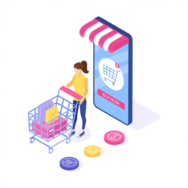 Mujer comprar cosas en el sitio.