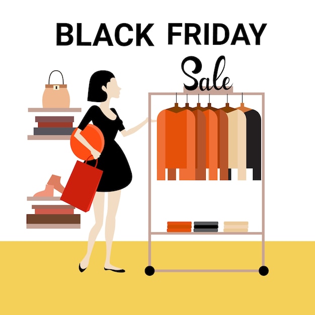 Rezumar Muslo Correctamente Mujer compras ropa moda tienda black friday gran venta | Vector Premium
