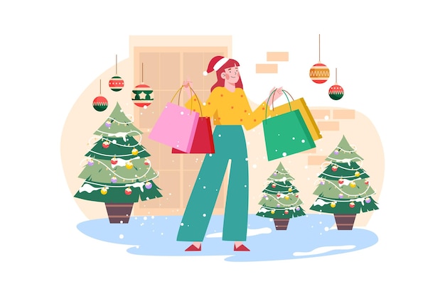 Mujer va de compras para las vacaciones de Navidad