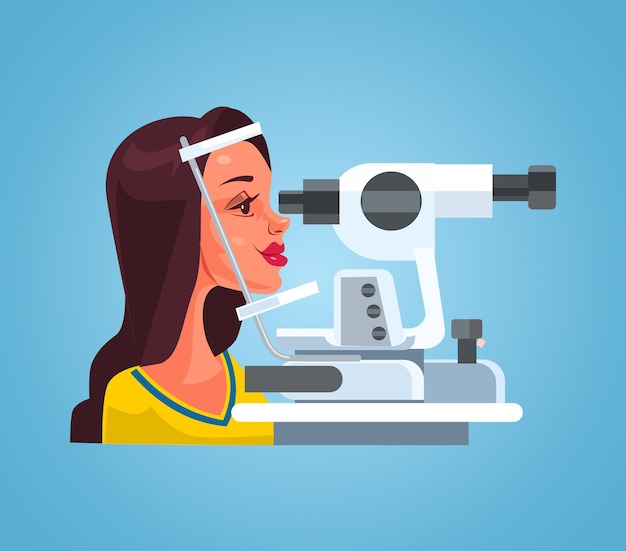 Mujer comprobando la vista con equipo médico especial