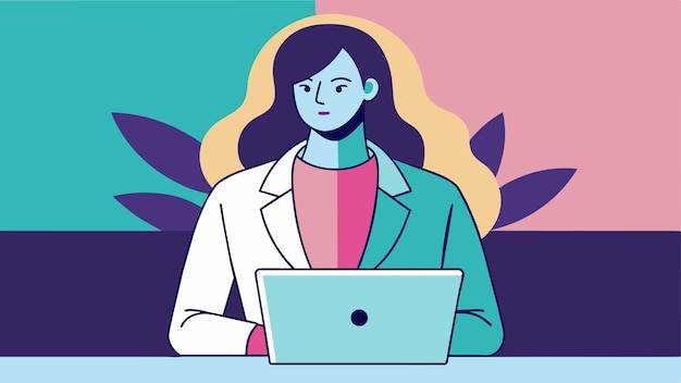 una mujer con una computadora portátil y una imagen de una mujer en la pantalla