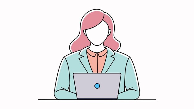 una mujer con una computadora portátil y una mujer con un rostro dibujado en ella