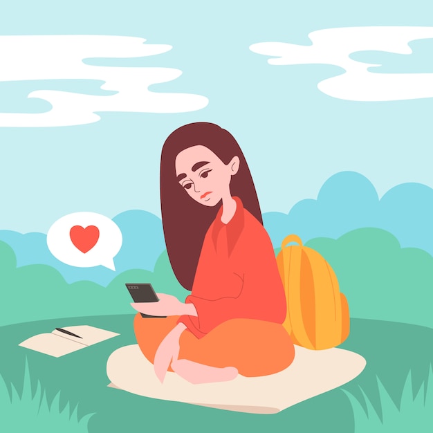 Vector mujer con concepto de ilustración de teléfono