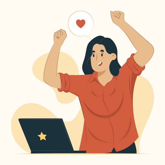 Mujer de concepto de reacción expresa felicidad ilustración