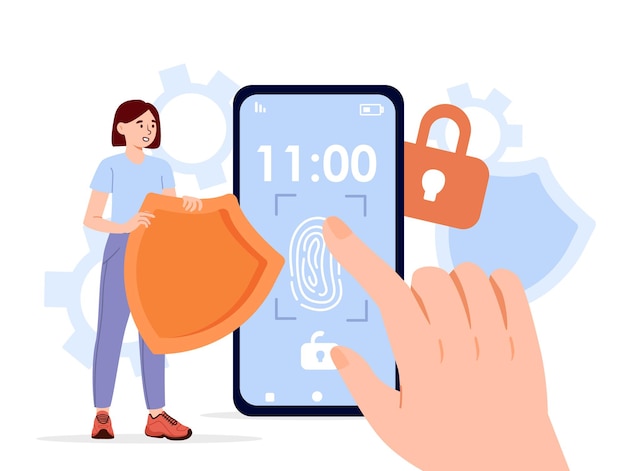 Mujer con concepto de vector de protección de teléfono