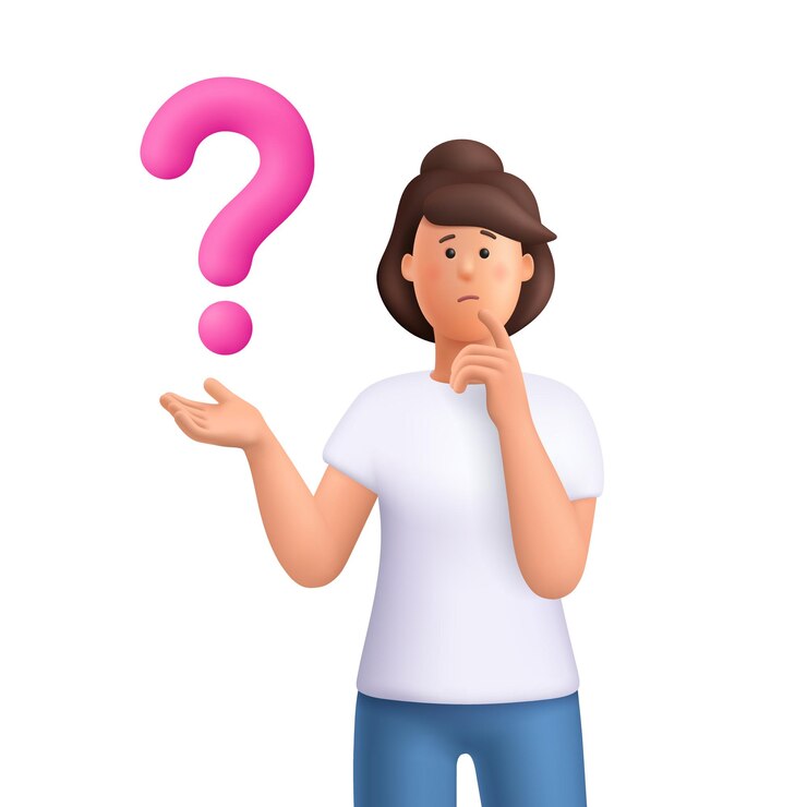 Vector mujer confundida jane pensando con el signo de interrogación 3d personas vectorial personaje estilo minimalista de dibujos animados