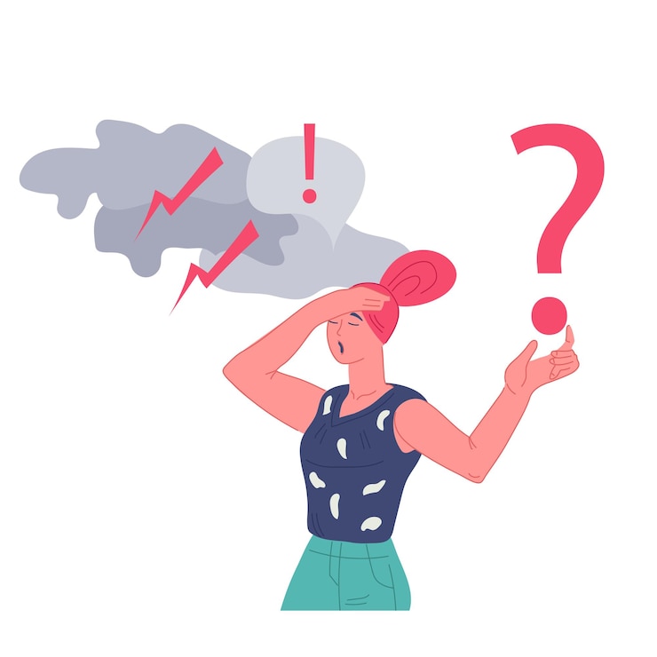 Vector mujer confundida molesta que tiene un problema sin resolver vector plano aislado