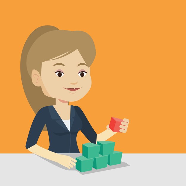 Mujer construyendo pirámide de avatares de red.