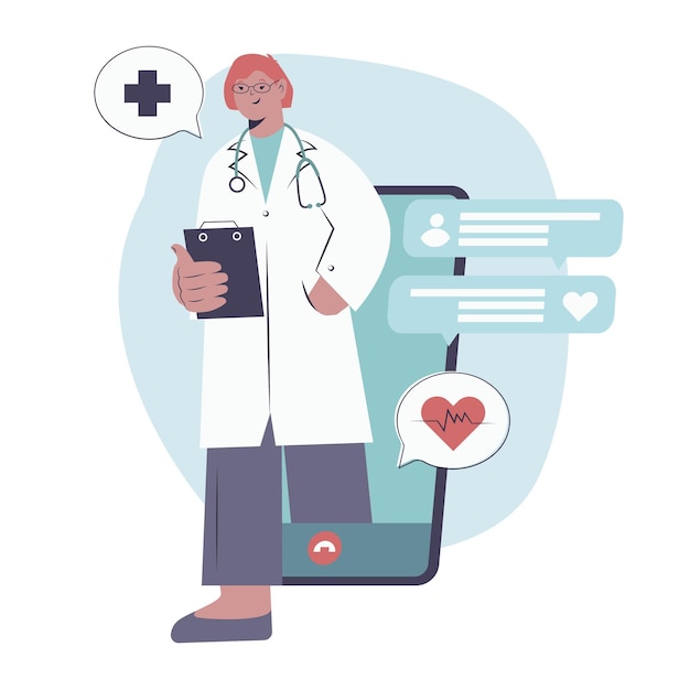 Mujer conversando con pacientes a través del teléfono móvil Modo rápido y fácil de recibir asesoramiento médico