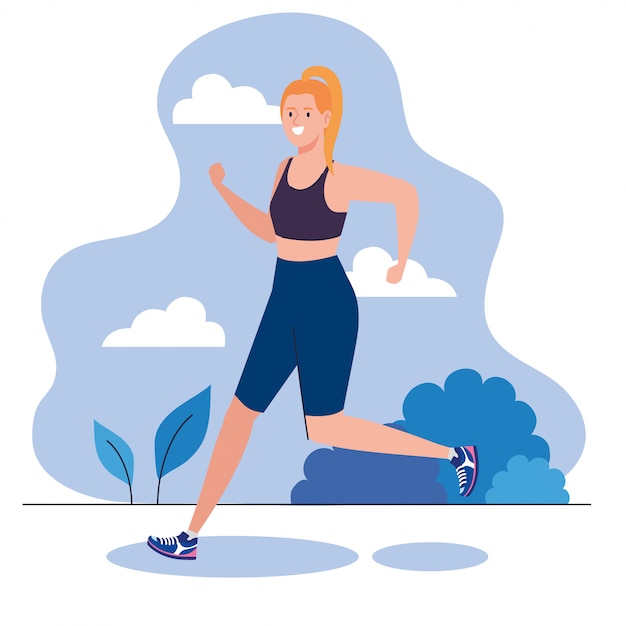 Mujer corriendo al aire libre, ejercicio de recreación deportiva