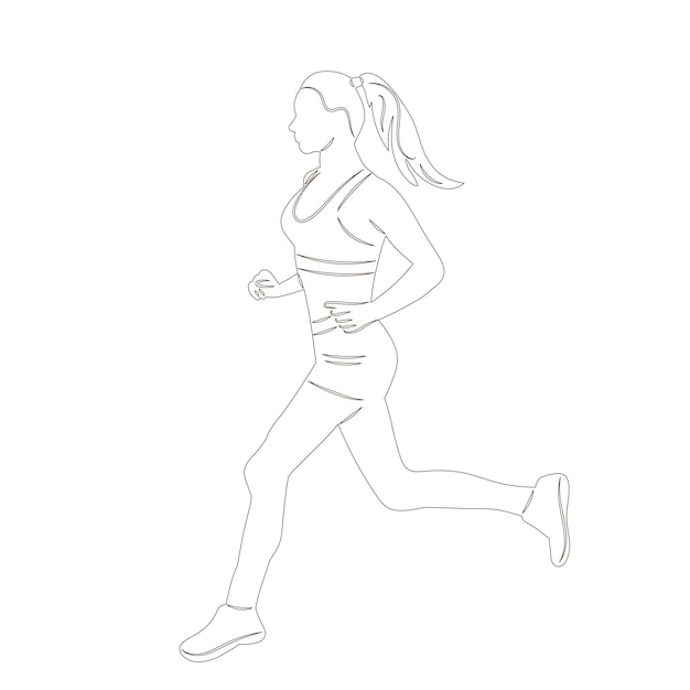 mujer corriendo boceto en vector de fondo blanco