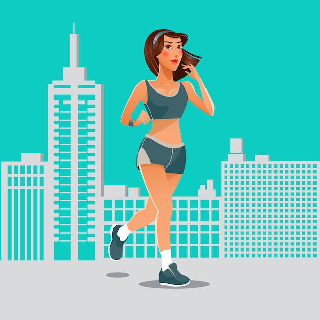 Mujer corriendo. chica en forma haciendo ejercicios deportivos. mujer corriendo en la ciudad.