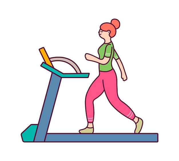 Mujer corriendo en una cinta de correr ilustración de vector de estilo de vida saludable