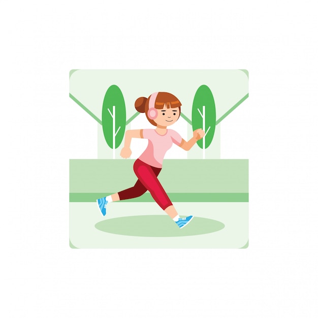 Vector mujer corriendo en la ilustración de estilo plano de parque