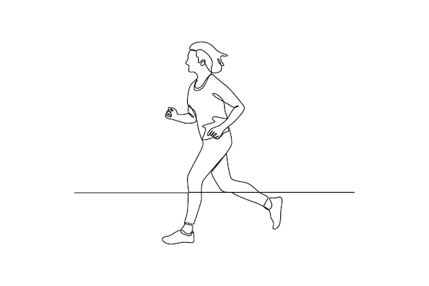 Mujer corriendo por la tarde desde una vista lateral Concepto deportivo de carrera minimalista