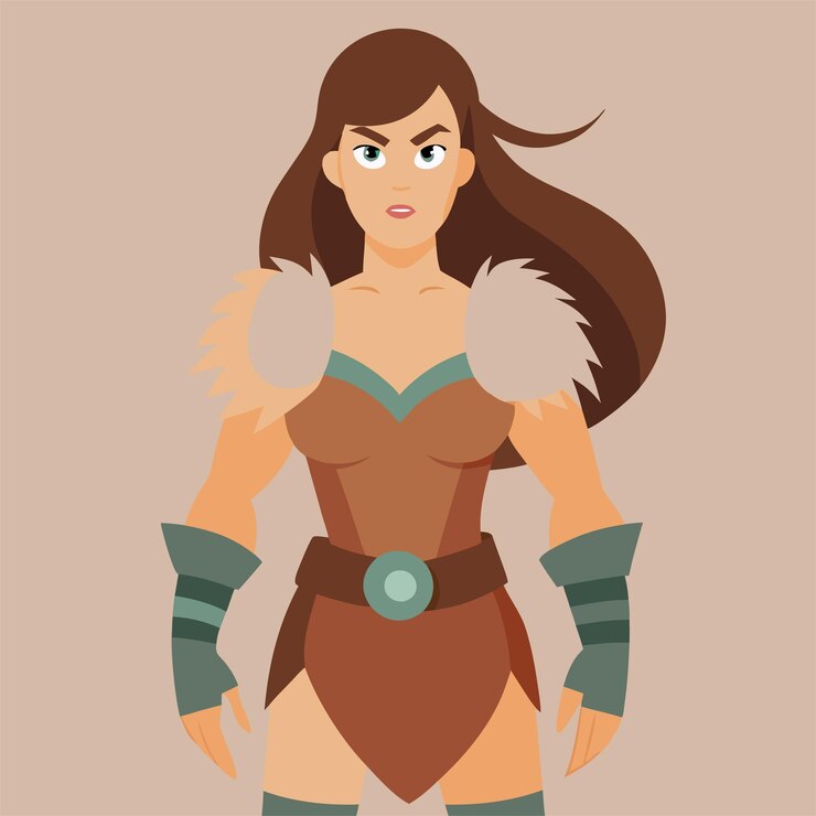 Vector una mujer en un cosplay con un lobo en la espalda