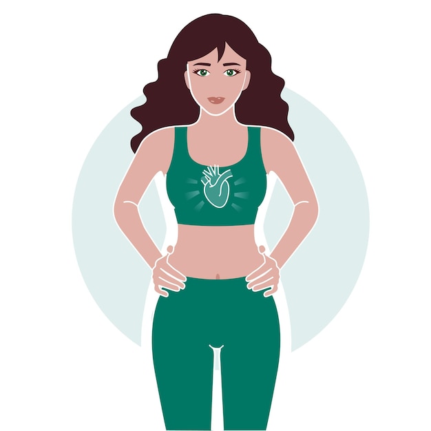 Vector mujer cuerpo corazón órgano cardio fitness