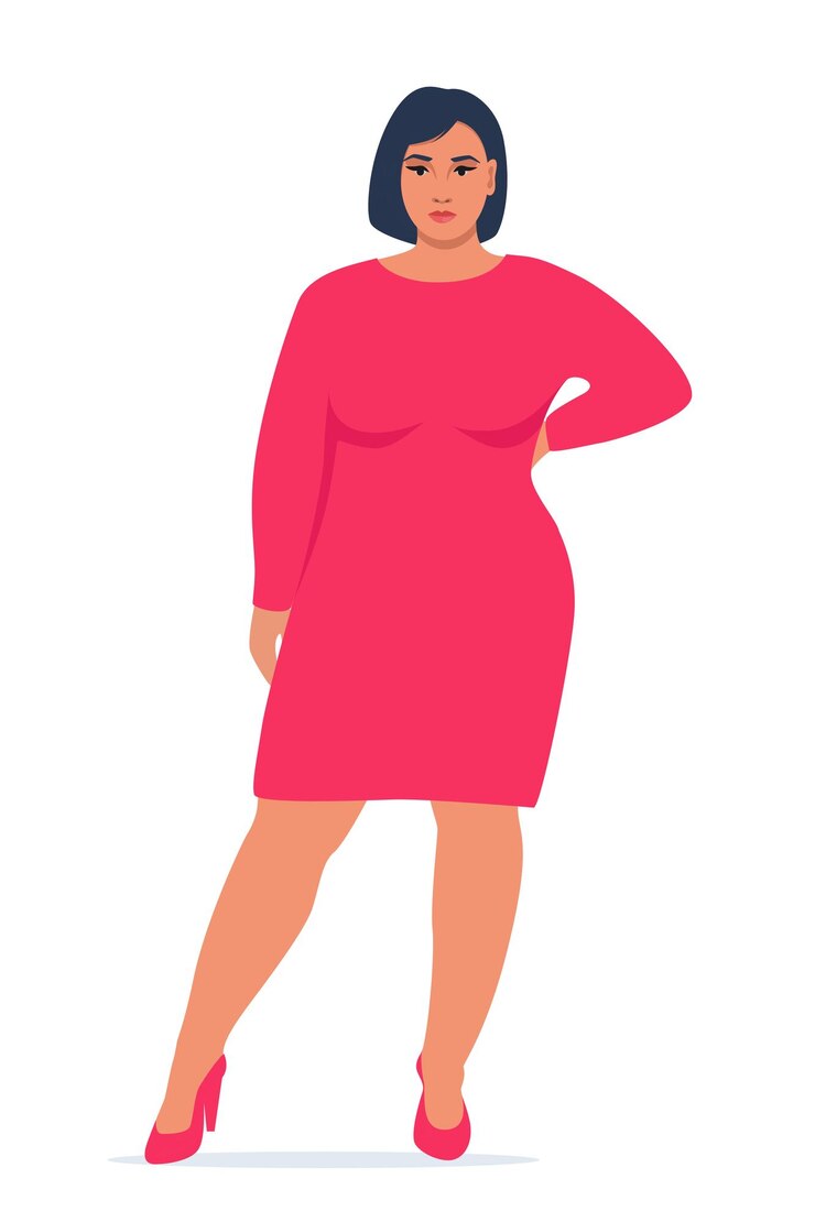 Vector mujer con cuerpo positivo personaje femenino de talla grande atractiva chica con sobrepeso con curvas obesidad de gran tamaño