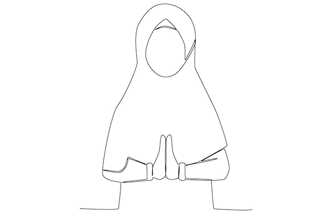 Una mujer dando un saludo en el arte de una línea de Ramadán