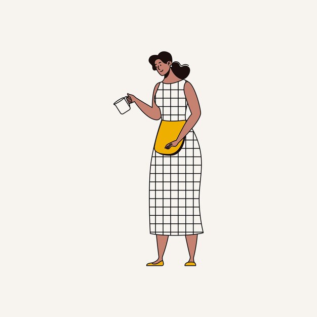 Mujer en delantal con una taza de café Ilustración vectorial plana