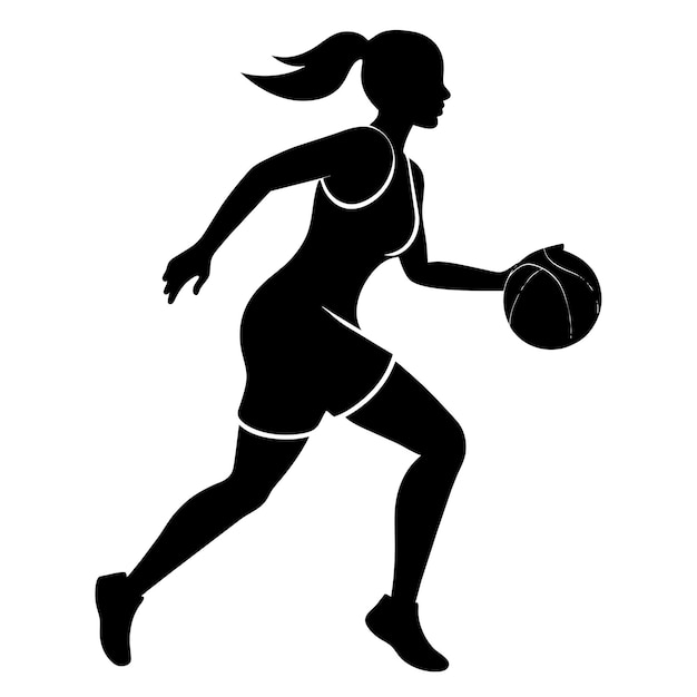 Vector una mujer delgada y activa de baloncesto corre rápido sosteniendo la pelota 11