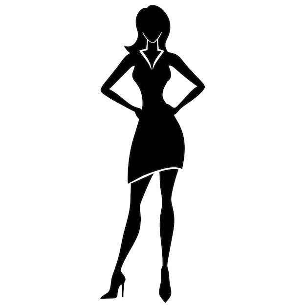 Una mujer delgada y sexy de pie posa silueta vectorial postura elegante con diferentes tipos de postura fondo blanco 16