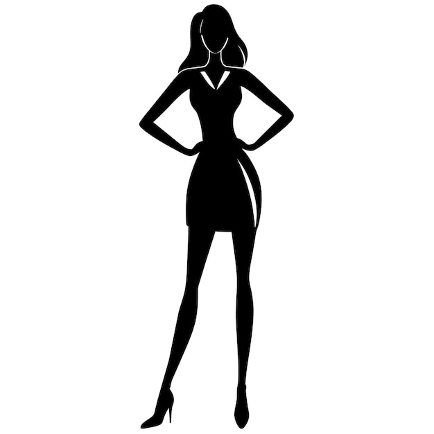 Una mujer delgada y sexy de pie posa silueta vectorial postura elegante con diferentes tipos de postura fondo blanco 5