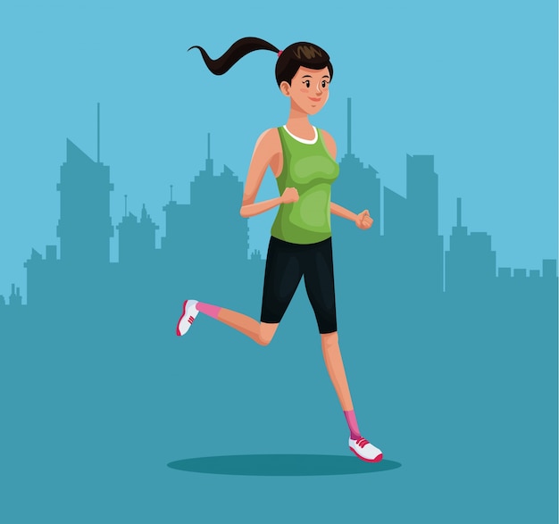 Mujer deportes corriendo formación fondo urbano