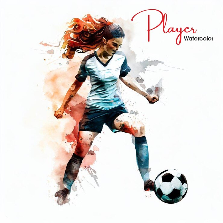 Mujer Deportista Jugando Fútbol Pintura A La Acuarela