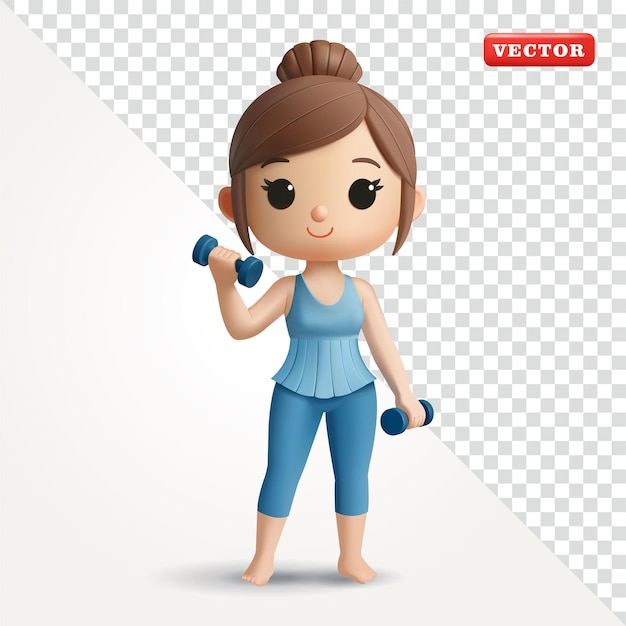 Mujer deportiva levantando pesas vector 3D adecuado para la salud