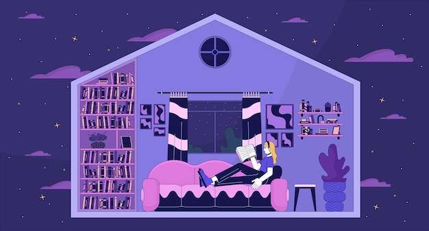 Mujer descansando en la casa papel tapiz lofi