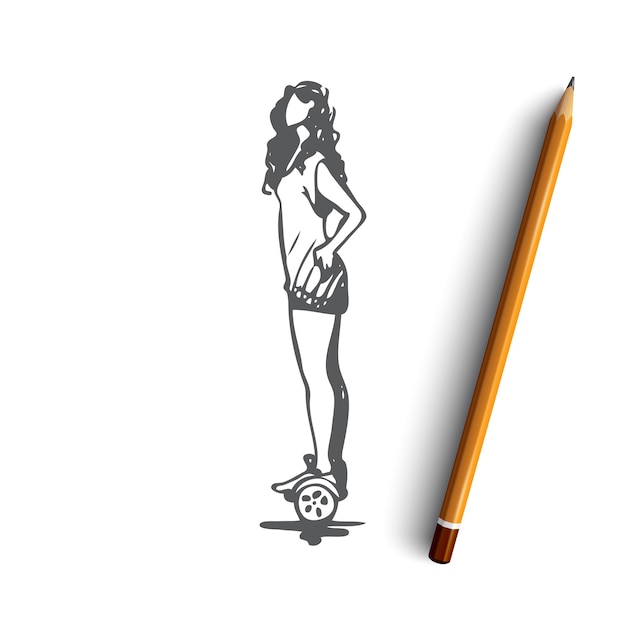 Vector mujer dibujada a mano en segway