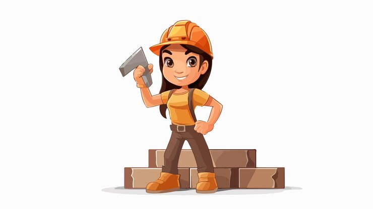 Vector mujer dibujante constructora o albañil trabajadora de la construcción