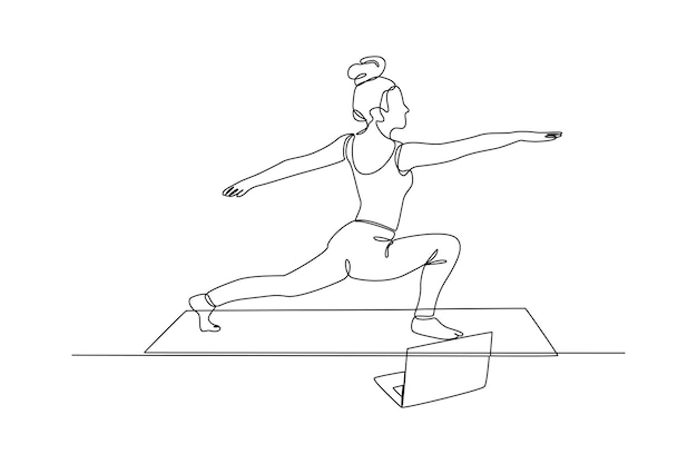 Mujer de dibujo continuo en línea con clase de yoga Class it up concept